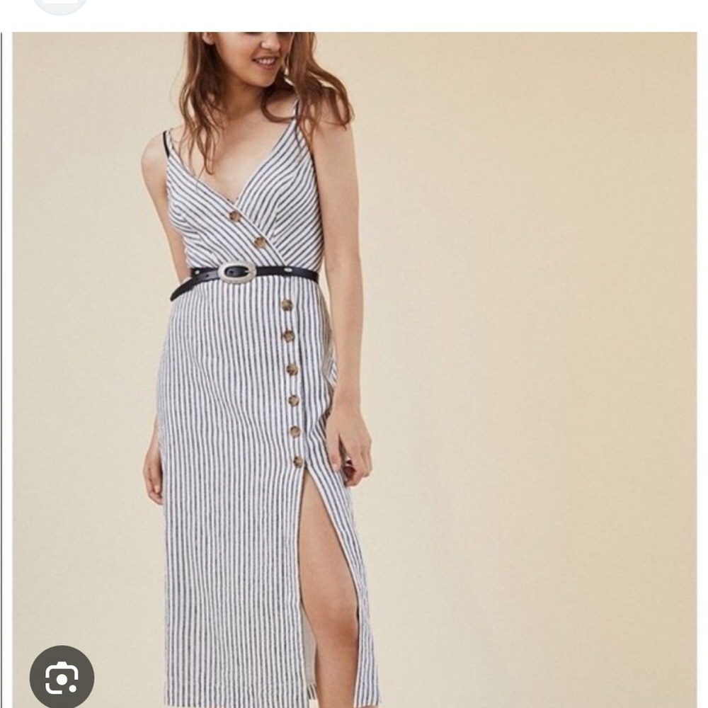 Urban Outfitters Black and White Striped Linen Midi Dress XS